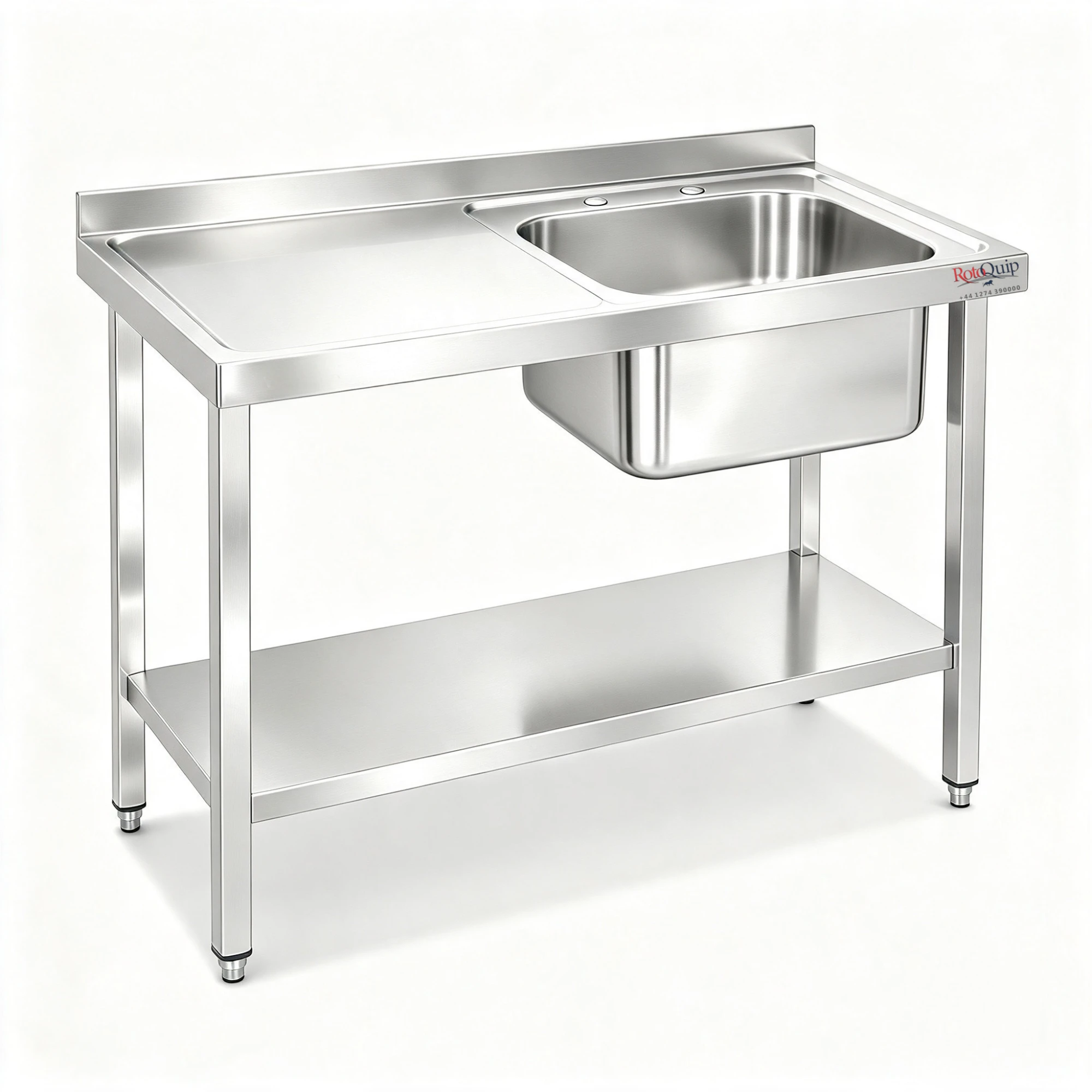1000mm Commercial Stainless Steel Sink _ 1x Right Hand Bowl With Undershelf - RHSINK-100x60x1B