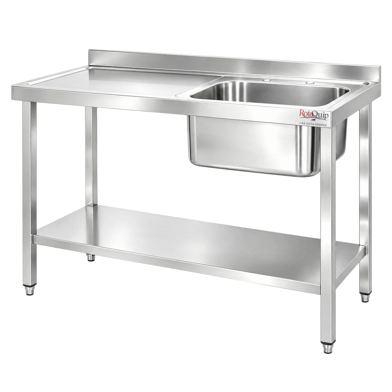 1200mm Commercial Stainless Steel Sink _ 1x Right Hand Bowl With Undershelf – RHSINK-120x60x1B