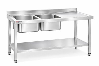 1500mm Commercial Stainless Steel Sink | 2x Left Hand Bowls With Undershelf – LHSINK-150x65x2B