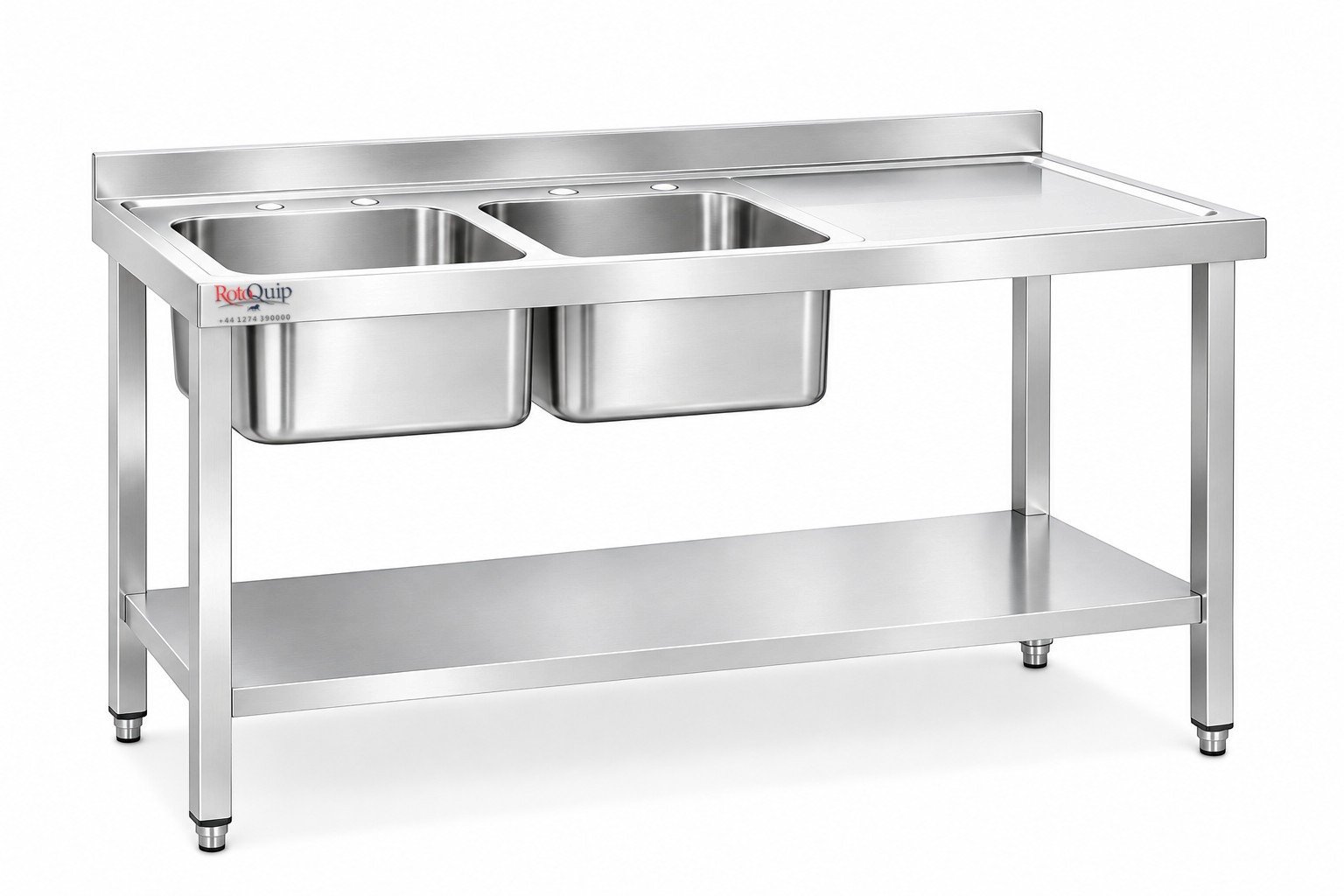 1500mm Commercial Stainless Steel Sink _ 2x Left Hand Bowls With Undershelf – LHSINK-150x65x2B