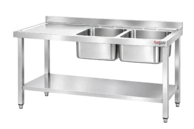 1500mm Commercial Stainless Steel Sink | 2x Right Hand Bowls With Undershelf – RHSINK-150x65x2B