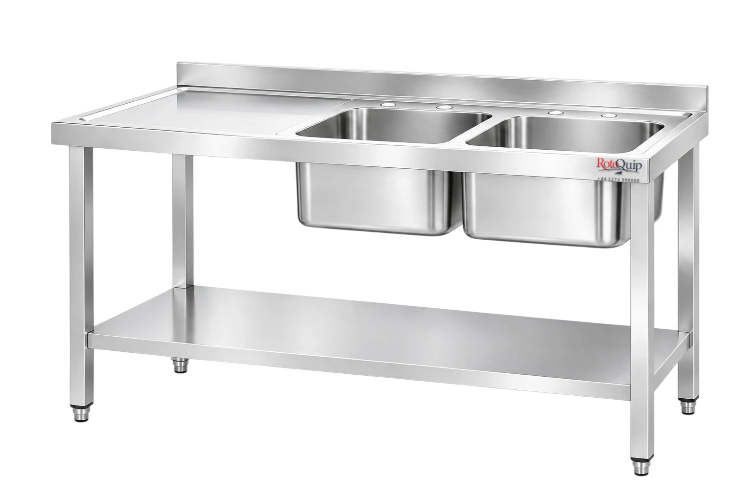 1500mm Commercial Stainless Steel Sink _ 2x Right Hand Bowls With Undershelf – RHSINK-150x65x2B