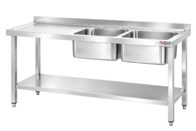 1600mm Commercial Stainless Steel Sink | 2x Right Hand Bowls With Undershelf – RHSINK-160x65x2B
