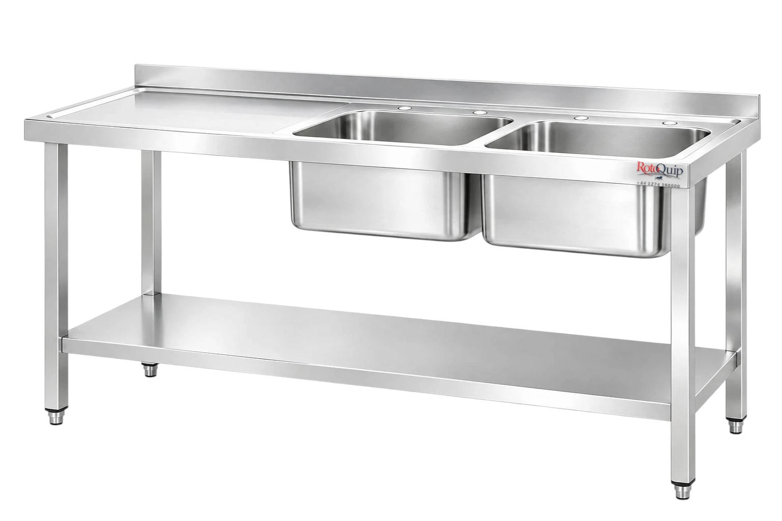 1600mm Commercial Stainless Steel Sink _ 2x Left Hand Bowls With Undershelf – LHSINK-160x65x2B (1)