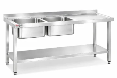 1600mm Commercial Stainless Steel Sink | 2x Left Hand Bowls With Undershelf – LHSINK-160x65x2B