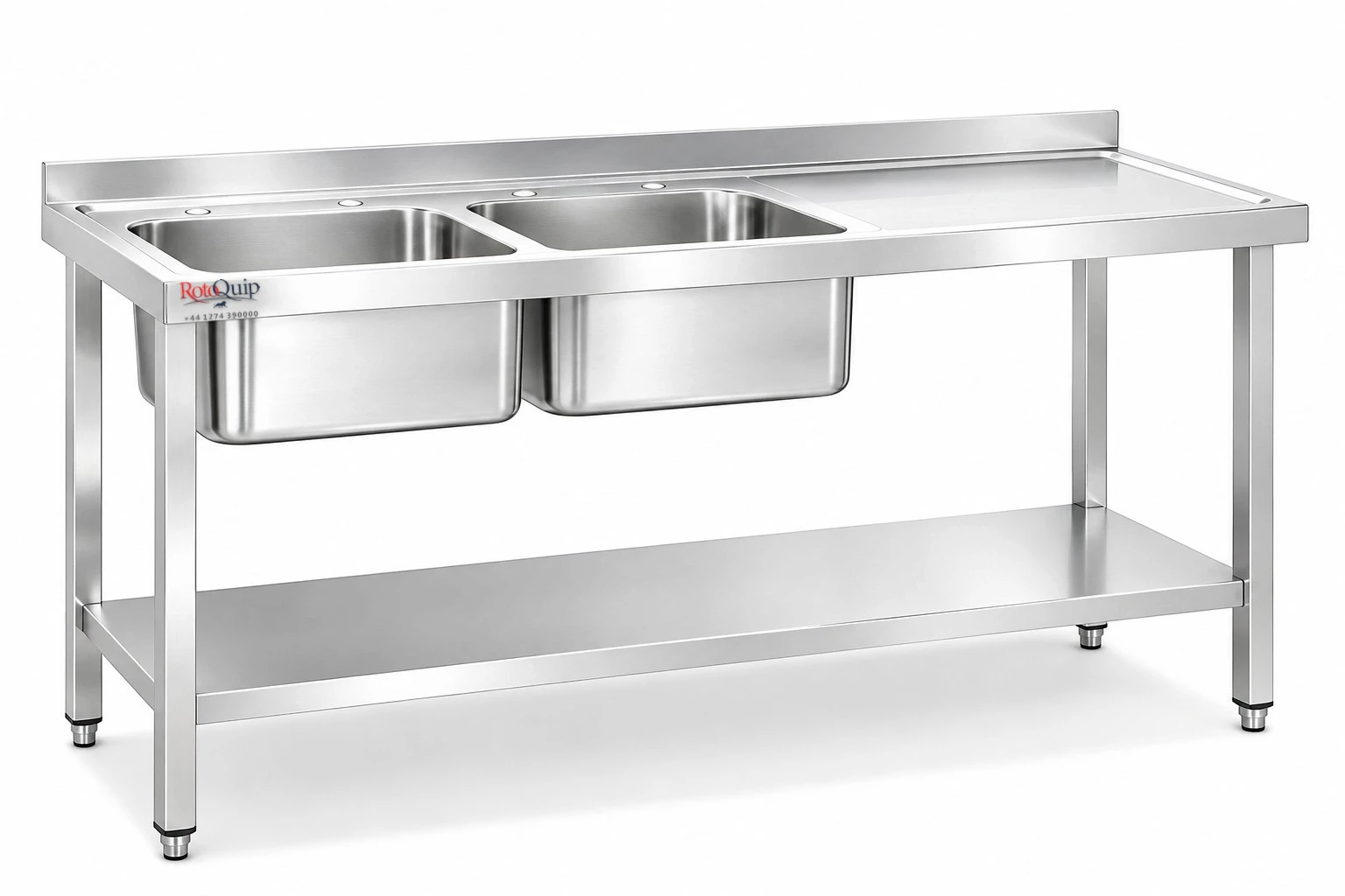 1600mm Commercial Stainless Steel Sink _ 2x Left Hand Bowls With Undershelf – LHSINK-160x65x2B