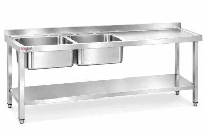 1800mm Commercial Stainless Steel Sink | 2x Left Hand Bowls With Undershelf – LHSINK-180x70x2B