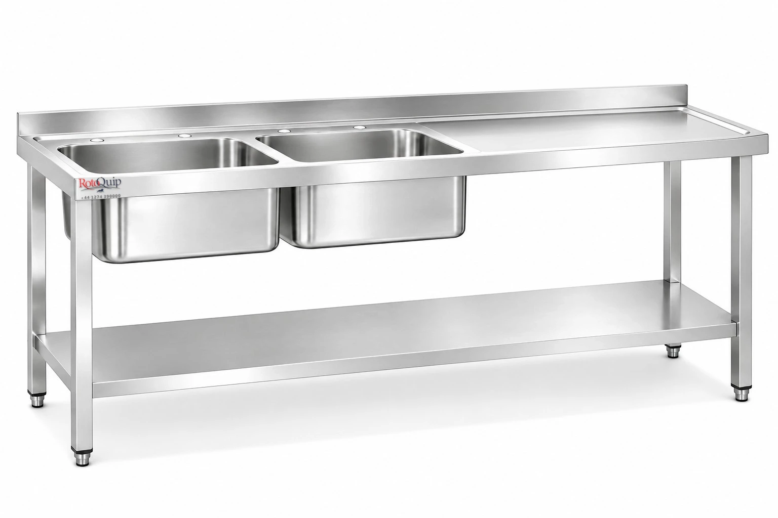 1800mm Commercial Stainless Steel Sink _ 2x Left Hand Bowls With Undershelf – LHSINK-180x70x2B