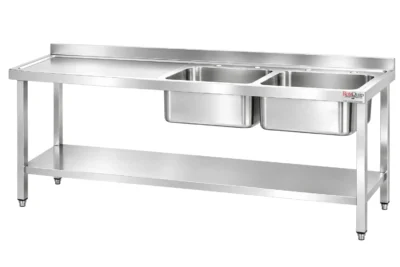1800mm Commercial Stainless Steel Sink | 2x Right Hand Bowls With Undershelf – RHSINK-180x70x2B