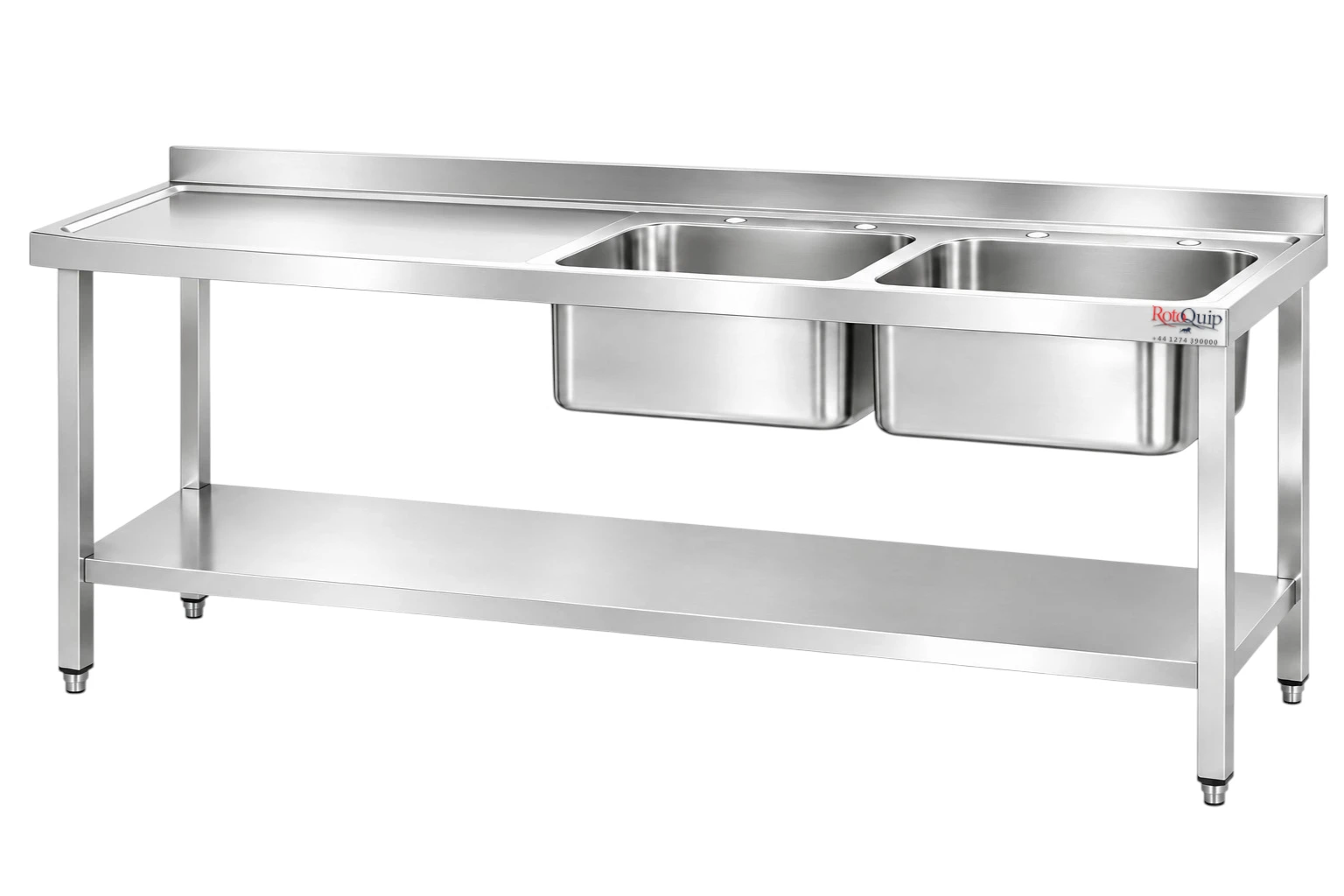 1800mm Commercial Stainless Steel Sink _ 2x Right Hand Bowls With Undershelf – RHSINK-180x70x2B