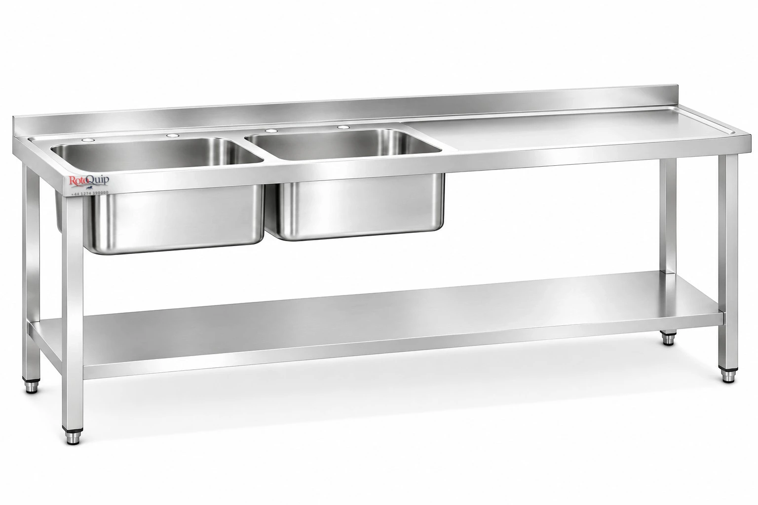 2100mm Commercial Stainless Steel Sink _ 2x Left Hand Bowls With Undershelf – LHSINK-210x70x2B