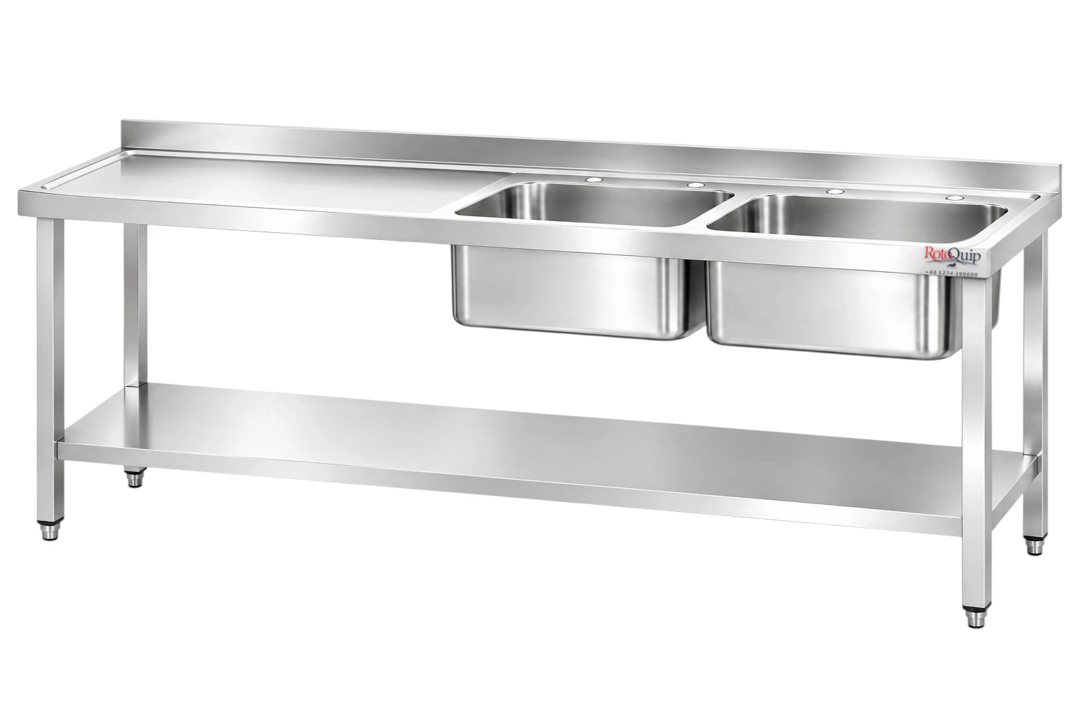 2100mm Commercial Stainless Steel Sink _ 2x Right Hand Bowls With Undershelf – RHSINK-210x70x2B